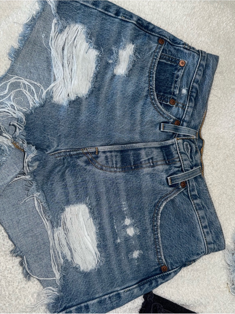 Levi's Distressed High-Waist Denim Shorts - Blue